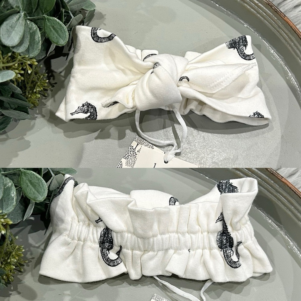 Kate Quinn Toddler Large Bow Elastic Headband Woven Organic Cotton Sea Horse